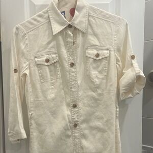 Cream Button-Up dress with Roll-Up Sleeves